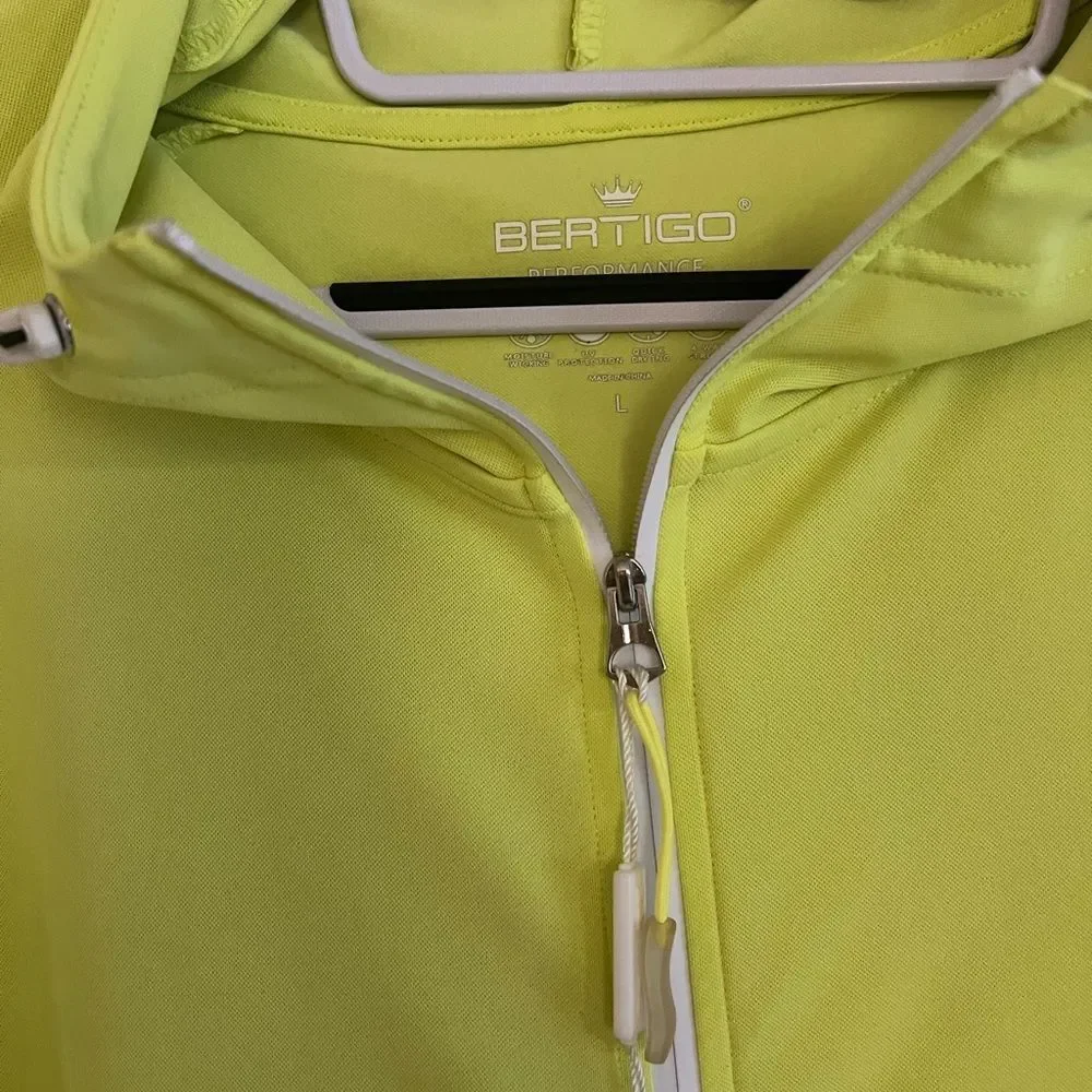 Bertigo performance men’s active wear neon yellow Hoodie full zip jacket shirt L